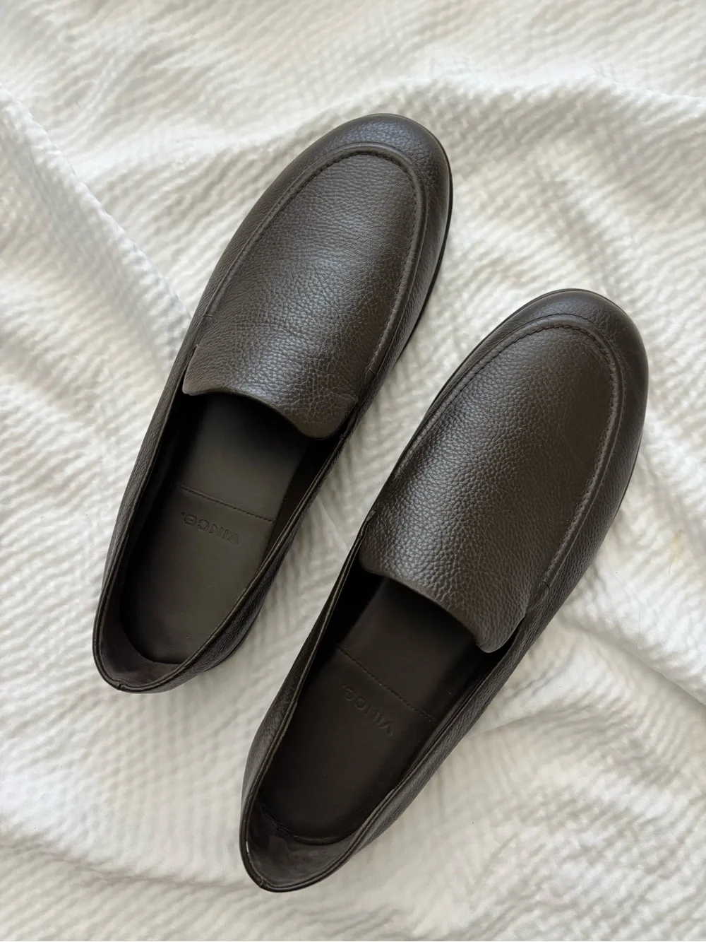 Vince Pebbled Chocolate Leather Hann Loafers